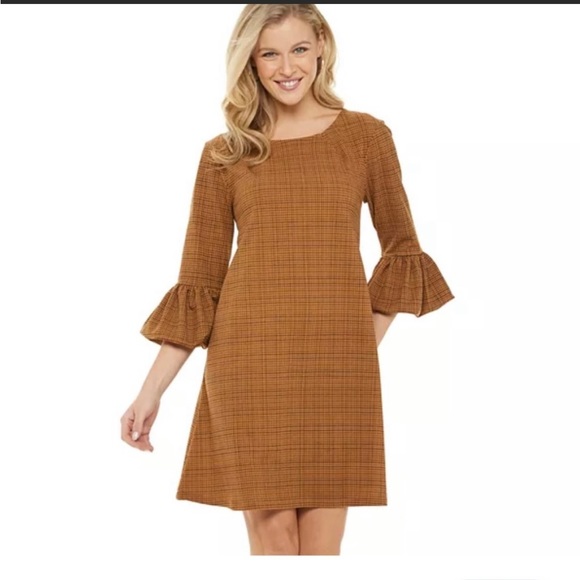 Nina Leonard Dresses & Skirts - Nina Leonard Gathered Boatneck Plaid Shift Dress